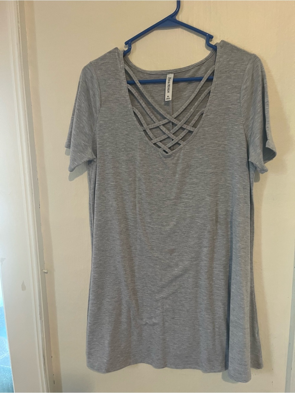 🤍 ZENANA Premium Heather Gray Crisscross Swing Dress – XL 🤍